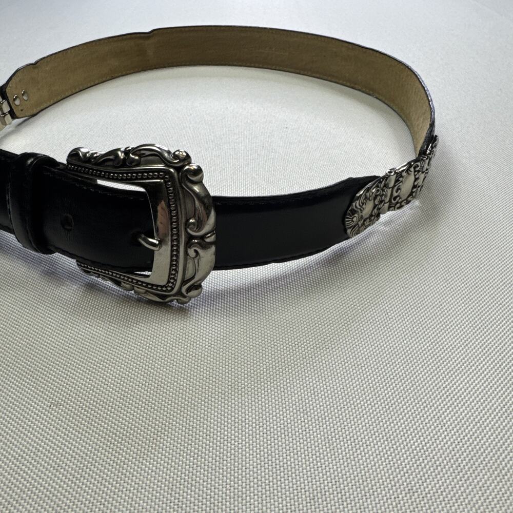 Western Black Belt Silver Buckle Women’s M Decorative Metal Bridge Adjustable